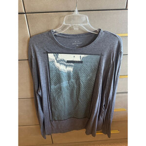 Armani Exchange Graphic Tee XL Long Sleeve Gray Blue
